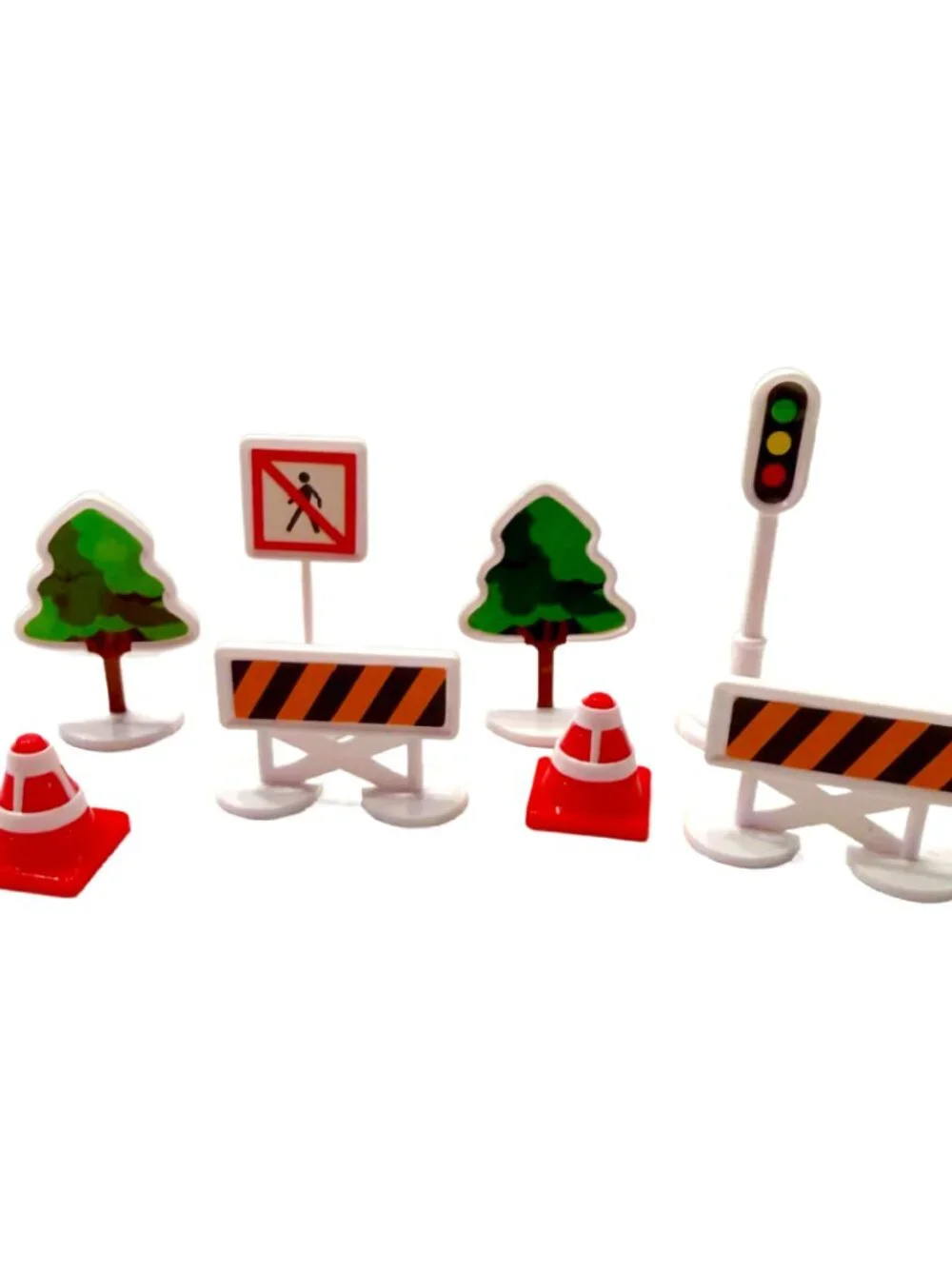 Mini Road Construction Traffic Sign & Cone Set with Trees – Toy Accessories